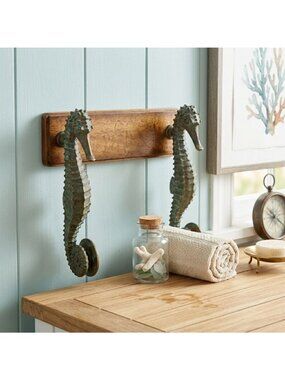 Rare Maitland Smith Brass Seahorse Coastal Nautical Bathroom Wall Fixture